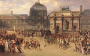 joseph-Louis-Hippolyte  Bellange A Review Day under the Empire in the Cour de Carrousel near the Tuileries Palace (mk05) oil painting on canvas